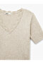 X Şahika Ercümen - Short-Sleeve Lace Detail V-Neck Knit Cropped Sweater - 5