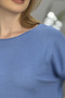 Women Light Blue Boat Neck Stretch Fabric 100% Cotton Yarn Thin Knitwear Blouse - 6