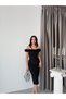 Black Boat Neck Floral Detailed Midi Evening Dress - 3