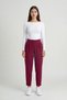 Burgundy High Waist Double Button Pocket Carrot Cut Pleated Women's Trousers - 2