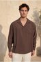 Sartre Apaş Yaka Tek Pocketed Slim m Modal Fabric O Oversized Long Sleeve Summer Shirt - Brown - 5