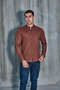 Brown Judge Collar Lycra Linen Cotton Slim Fit Shirt