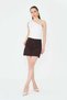 Shorts Skirt Women's Skirt with Shorts Mini Metal Buckle Belted Waistband Side Zipper Brown Fabric