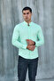 Mint Green Hakim Collar Lycra Linen Cotton Slim Fit Shirt - 7