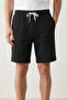 Cotton Men's Black Casual Shorts Side Pocket Lace-Up Regular Fit Pipe Leg Casual Bermuda 2 Thread