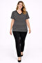 Women's Plus Size Black, Cotton Fabric, V-Neck Stripe Blouse 65N39094 - 7