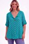 Women's Italian Petrol Polka Dot Patterned Button Detailed 3/4 Sleeve Loose 100% Cotton Blouse Tunic