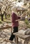 Hijab Collar Is Closed Natural Linen Fabric Loose Fit Comfortable Cut Shirt Bordo - 6