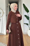 Women's Crepe Fabric Dress with Jacket - Brown - 2
