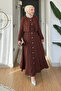 Women's Crepe Fabric Dress with Jacket - Brown - 3