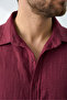 Men's Burgundy Oversize Pera Long Sleeve Linen Look Summer Long Sleeve Shirt - 2