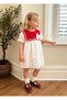 Red Collar Heart White Short Sleeve Girls Dress Muslin Bow Vintage Sailor Collar Birthday 2-8 Years - 5