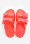 Jelly Pop Transparent Dusty Rose Pink Double Buckle Detail Women's Beach Slippers - 4