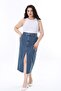 Women's Plus Size Navy Blue Slit Detail 5 Pocket Denim Skirt 65N38096 - 3