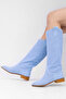 Eliz Women's Short Heel Suede Laser Cut Perforated Summer Boots-Baby Blue - 3