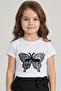 23 April Black and White Sequined Butterfly Printed Girl's T-Shirt (6-15 Years)