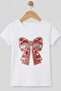 23 April White Sequin Bow Printed Girl's T-Shirt (6-15 Years) - 2