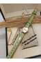 New Model Vintage Women's Wristwatch - Gold Oval Case - Green Color Strap, White Color Dial - with Waterproof Bracelet - 5