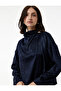 Textured Satin Blouse with Metal-Accented Asymmetrical Collar and Long Sleeves - 2