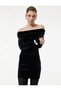 Slim Fit Long Sleeve Off-The-Shoulder Madonna Collar Mini Velvet Dress - 2