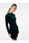 Slim Fit Long Sleeve Asymmetrical Neckline Rhinestone Mini Velvet Dress - 3