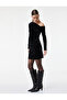 Slim Fit Long Sleeve Rhinestone One Shoulder Mini Velvet Dress - 2