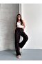 Women's Black Textured Elastic Waist Casual Pants - 4