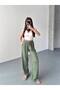 Women's Green Textured Elastic Waist Casual Pants - 5