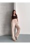 Women's Beige Textured Elastic Waist Casual Pants - 5