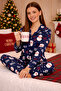 Women's Buttoned High-Neck Pajama Set Colorful Patterned 4-Season Tracksuit Set - 3
