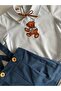 Baby Boy Birthday Combination Teddy Bear Salopet Shirt Set - 3