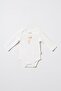 Unisex Baby Cotton Ecru 2-Piece Long Sleeve Bodysuit Set - Patterned and Teddy Bear Printed - 2