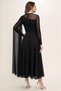 Women's Semi-Crew Neck Tulle Detailed Long Wedding Guest Evening Dress - 4