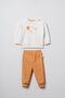 Unisex Baby Cotton Ecru Mustard Sweatshirt Tracksuit Set