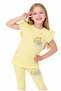Girl's Love Written Double-Sided Daisy Patterned Yellow Color Capri Two-Piece Set - 3