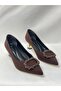 Ll2723 satin material special imported buckle special design galvanized taper heel shoe brown
