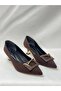 Ll2726 satin material imported buckle special galvanized taper heel shoe brown