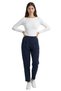 Navy Blue High Waist Double Button Pocket Carrot Cut Pleated Women's Trousers - 5