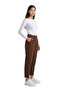 Brown High Waist Double Buttoned Pocket Carrot Cut Pleated Women's Trousers - 6