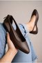 Women's Bitter Brown Leather Open-Sided Ballerina Home and Outdoor Shoes Stc1100 - 4