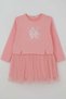 Girls' Long Sleeve Dress with Floral Print and Tulle, 2-6 Years, Pink