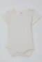 Baby Boy Snap Fastener Bodysuit Jacquard 9 Months-3 Years, Ecru - 3