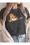 Women's Pocket Zipper Bear Printed Oversize T-Shirt