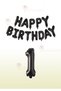 Black Color Happy Birthday Foil Balloon - Black Color Number Balloon 1 Year Old