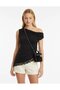 Women's Boat Neck Asymmetrical Cut Lace Detail Design Slim Fit Modal Blouse 26001