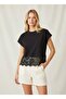 26018 100% Cotton Crew Neck Lace Detail Combed Cotton Blouse 26018