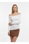 Women's Boat Neck Asymmetrical Gathered Lace Detail Slim Fit Combed Cotton Blouse 13015 - 2