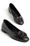 Large Size Women's Ballerinas Black Leather Flower Detailed Accessory - 3