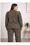 Women's Buttoned High Neck Pajama Set Leopard Patterned 4 Season Tracksuit Set - 2