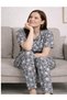 Women's Buttoned High Collar Pajama Set Gray Heart Star Colorful Patterned 4 Season Tracksuit Set - 4